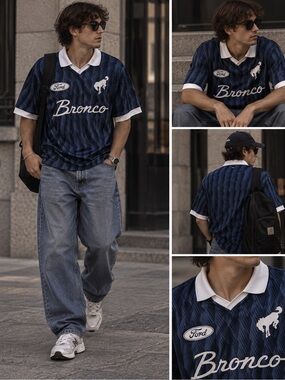 Ford Bronco Navy Boxy Soccer Jersey L/G Retro Racing Football Shirt